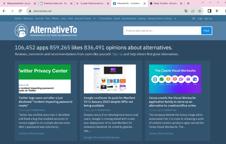Zu jeder Software eine kostenlose Alternative – For Free